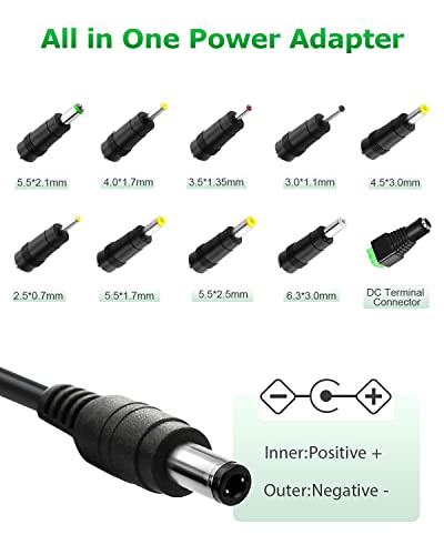 12V Power Supply 2A AC/DC Adapter 12Volt Wall Charger Replacement Power Cord AC 100V-240V to DC 12Volt 2A 1.5A 1A Converter for LED Strip Light Security Camera GPS Webcam Router with 10TIPS