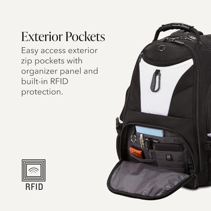 SWISSGEAR 1900 ScanSmart Laptop Backpack, Fits Most 17-Inch Laptops, TSA-Friendly Lay-Flat Design, RFID Protection, and Tablet Pocket, Black, 31L, 18.5-Inch - color: White/Black