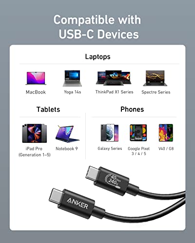 Anker USB C Cable(3.3FT, 240W), USB 4 Data Cable, 40Gbps, 8K HD Display, Thunderbolt 4/3 Compatible, for iPhone 17, MacBook, Hub, Docking and More - size: 3.3 Feet