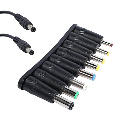 QIANRENON 8-in-1 Universal DC Power Adapter Converter Multi-Gauge DC Power Supply Plug 5.5mm x 2.1mm Female to Male Adapter with DC 5.5 x2.1mm Black Tuning Fork Cable (22cm)