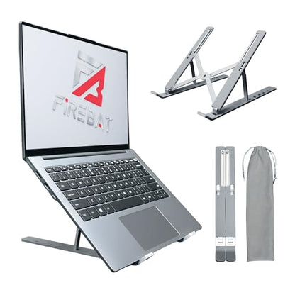 Laptop Stand for Desk, 6-Angle Adjustable Ergonomic Laptop Riser, Foldable Aluminum Portable, Cooling Desktop Notebook Computer Holder Compatible with 10-15.6” MacBook, Dell, HP, iPad, Silver