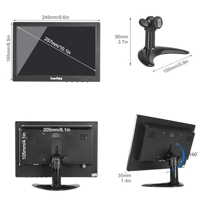 10 inch FHD Small IPS Monitor LCD Display Screen 1920x1200 60Hz 16:10 with BNC VGA AV Input Built-in Lounspeakers for CCTV Security Camera DVR PC STB Game Console - color: 10 Inch 1920x1200