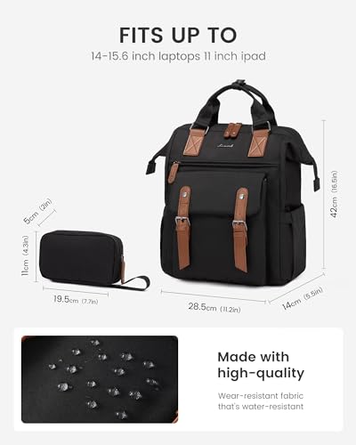 LOVEVOOK Laptop Backpack for Women with Giant Tumbler Holder Pocket,15.6 inch Waterproof Travel Backpack Purse Computer Laptop Bag - color: Black-brown, size: 15.6 Inch Cup