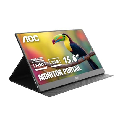 AOC 16" Portable Monitor FHD 60Hz USB-C IPS Ultra Slim Smart Cover 16T20 | 1920×1080 Computer Monitor, USB-C, Mini HDMI, Built-in Speakers, Smart Cover, Ultra Slim, VESA Mount, Low Blue Light - size: 15.6 inch Smart Cover