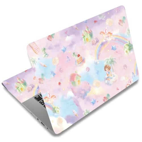 SUPERDANT 3Pcs Macaroon Fairy-Tale Laptop Decal Castle Rainbow Cloud PVC Skin Scratch-Proof Bubble-Free Trim-Grid Universal 13-16in Gift Set - style: Pink Fairy Tale Clouds