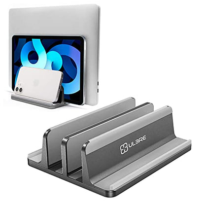 Vertical Laptop Stand [2021 ver.],ULBRE Double Adjustable 4 Slot Desktop MacBook Stand Holder Dock Compatible with All MacBook Chromebook Surface Dell iPad Pro Up to 17.5 Inches (Gray)