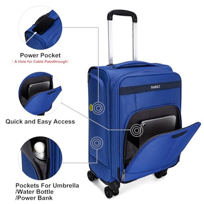 Carry On Luggage 22x14x9 Airline Approved with Wheels Softside Expandable Luggage Suitcase with TSA Lock-Blue - color: Blue, size: Carry-on 20 inch