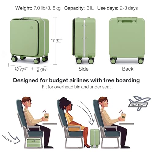mixi 17x14x9 Carry On Luggage Underseat PC Hard Shell Suitcase Top Opening Aluminum Frame Travel Suitcases with Wheels, Avocado Green - color: Avocado Green, size: 17x14x9 Inch