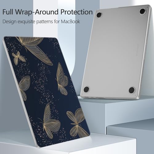 Designed for M5/M4/M3/M2 MacBook Pro 14 inch Case 2025 2024 2023 2021 Model, Ultra-Thin Hard Shell Case with Keyboard Cover & USB Adapter & Webcam Cover, Butterflies in Golden - color: Butterflies in Golden