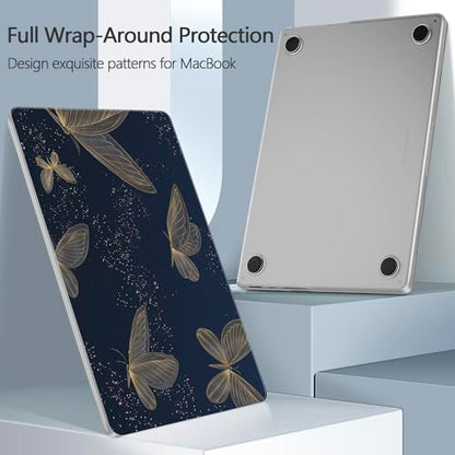Designed for M5/M4/M3/M2 MacBook Pro 14 inch Case 2025 2024 2023 2021 Model, Ultra-Thin Hard Shell Case with Keyboard Cover & USB Adapter & Webcam Cover, Butterflies in Golden - color: Butterflies in Golden