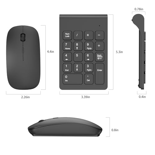 TRELC Wireless Numeric Keypad, Mini 2.4G 18 Keys Number Pad, Portable Silent Financial Accounting Numeric Keypad Keyboard Extensions with Wireless Mouse for Laptop, PC, Desktop, Notebook(Black) - color: Black