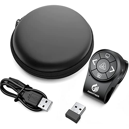 AMERTEER Wireless Presentation clicker for PowerPoint Presentations, RF 2.4GHz Finger Ring Remote, PPT Slides Clicker Pen Rechargeable