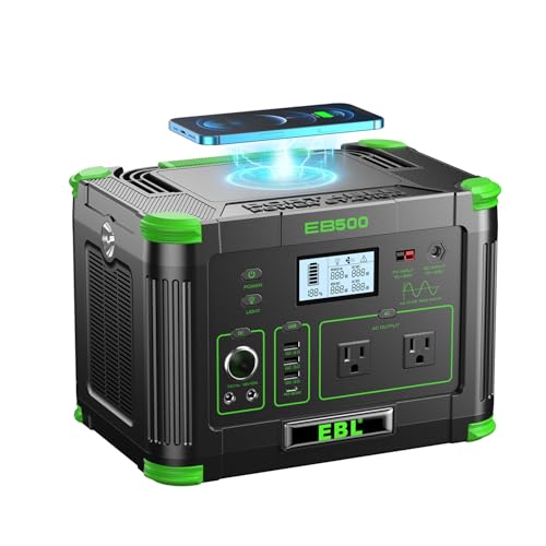 EBL Portable Power Station 500w(Peak 1000W), Camping Solar 519.48Wh Outdoor | Solar Generator Backup Battery Pack with 2x120V AC Outlets, 10-Port Powerhouse for Outdoor and Indoor Emergency Use - color: Dark Green