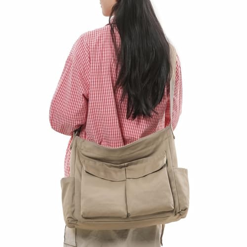 Cute Canvas Tote Bag for School/Work/Travel, Large Crossbody Messenger Bag Laptop Shoulder Bag - color: Coyote Tan Brown