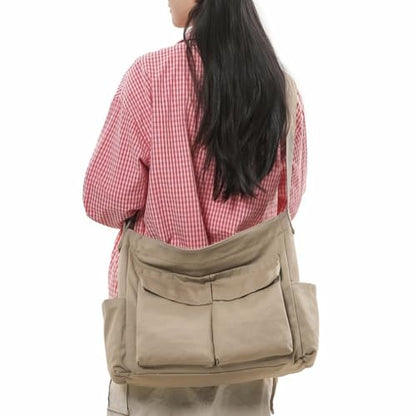 Cute Canvas Tote Bag for School/Work/Travel, Large Crossbody Messenger Bag Laptop Shoulder Bag - color: Coyote Tan Brown