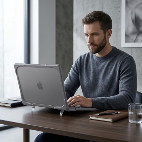 Batianda Heavy Duty Case for MacBook Neo 13 Inch 2026, Grey | Fits Model A3404 A18 Pro Chip, Ergonomic Foldable Stand Holds 22lbs, TPU Bumper, Matte Translucent Shockproof Hard Shell - color: Grey