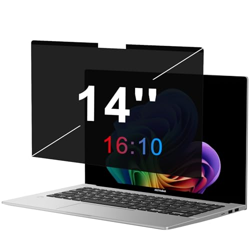 OMOTON Magnetic Laptop Privacy Screen 14 Inch 16:10, Anti-Spy Filter, Matte Anti Glare Blue Light Protector, Easy Install & Remove - size: Laptop 14 inches 16:10