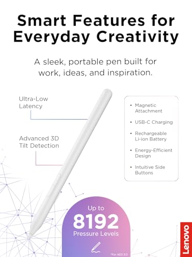 Lenovo Yoga Pen 2 with Magnetic Pen Case, AES 3.0 Stylus with 8192 Pressure Levels, USB C Rechargeable, Tilt Detection, Multi Protocol Support for Lenovo Yoga 2 in 1 PCs, Seashell - color: Seashell