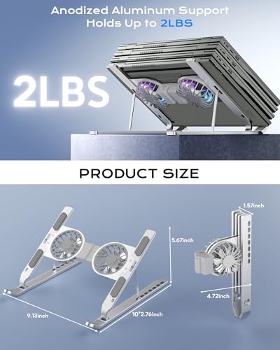 Laptop Stand with Open Cooling Design, Aluminum Notebook Stand with Height Adjustment, 10KG Capacity, for Gaming & Work, 10-17 Inch Compatible