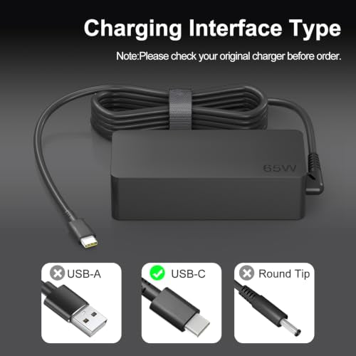 Dzytnsy 65W USB C Laptop Charger Compatible with Lenovo Thinkpad X1 X13 T14 T15 T480s T580s T490/Yoga/Thinkbook/Chromebook/IdeaPad Series,Replacement for Lenovo Laptop Charger