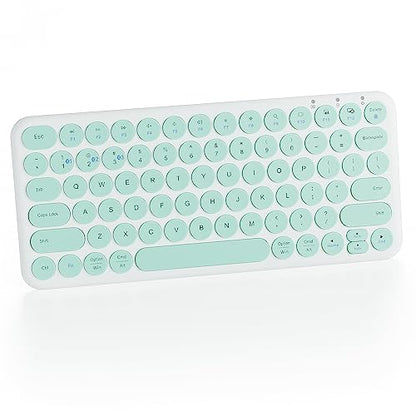 Mini Bluetooth Keyboard, Low Profile Quiet Keys (Green White) | 78-Key Round Keycaps, Multi-Device Connection for iPad, Tablet, Laptop, PC, Mac - color: GREEN WHITE
