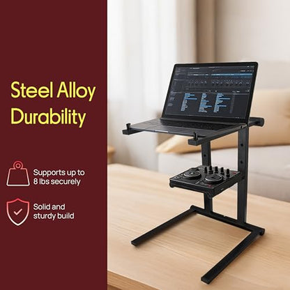 Pyle Portable Folding Laptop Stand - Foldable Laptop Stand with Adjustable Height, Secondary Accessory Tray for iPad, Tablet, DJ Mixer, Workstation, Gaming, Home Use and Carrying Bag Included