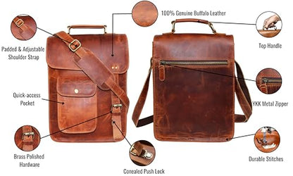 leather messenger bag laptop case office briefcase gift for men computer distressed shoulder bag - style: 13 Inches
