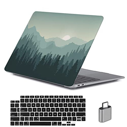 LanBaiLan Compatible for New MacBook Air 13 inch 2020 2019 2018 Release A2337 M1 A2179 A1932 Retina Display with Touch ID Laptop Plastic Hard Protective Case & Keyboard Cover, Mountains Landscape - color: Mountains Landscape