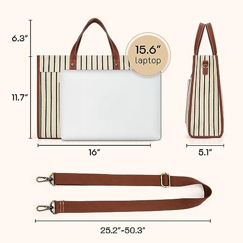 Missnine Laptop Tote Bag Canvas Laptop Bag 15.6 inch Work Shoulder Bags Casual Briefcase Handbag for Travel, Office, College (Stripe) - color: Stripe