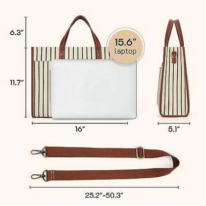 Missnine Laptop Tote Bag Canvas Laptop Bag 15.6 inch Work Shoulder Bags Casual Briefcase Handbag for Travel, Office, College (Stripe) - color: Stripe