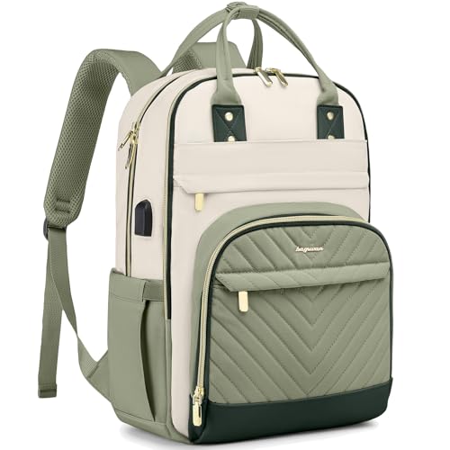 Laptop Backpack for Women Teen Girls: 15.6 inch School Backpack with USB Charger Waterproof College Bookbag Casual Daypack Computer Backpack for Work Travel Backpacks for Teacher Nurse Light Green - color: 31-beige Light Green, size: 15.6 Inch