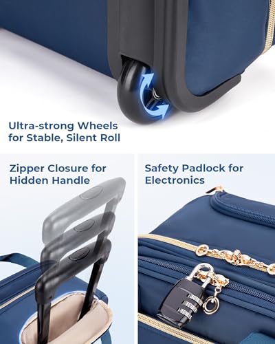 BAGSMART Underseat Carry On Luggage Airline approved,16-inch Small Underseater Softside Travel Suitcase with Wheels Lightweight Overnight Rolling Carry-on Luggage for Women Men Weekender,Dark Blue - color: Blue