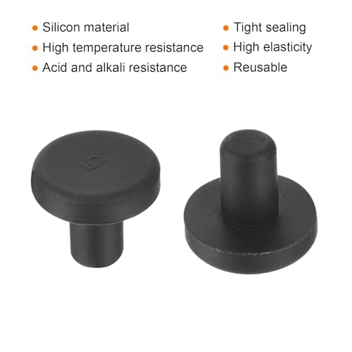 uxcell High Temp Silicone Plug Mount Dia 5mm/0.2 inch t Shaped Rubber Stopper Hole Plugs for Powder Coating Plating Waterproof Plugs Sealing Plugs Black Pack of 12(OD 12mm) - size: 5x12mm