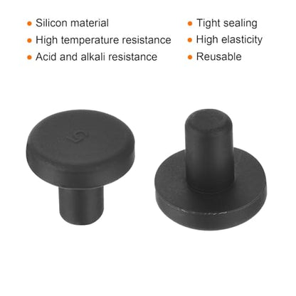 uxcell High Temp Silicone Plug Mount Dia 5mm/0.2 inch t Shaped Rubber Stopper Hole Plugs for Powder Coating Plating Waterproof Plugs Sealing Plugs Black Pack of 12(OD 12mm) - size: 5x12mm