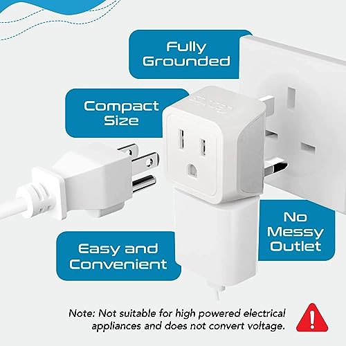 Ceptics UK Travel Plug Adapter, 2 in 1 Type G Adapter, US to UK Adapter, Ireland, Dubai Travel Adapter with Dual USA Inputs, CE, RoHS - HK Outlet Adapter, 3 Pack | Type G Adapter for Travel, US to UK Plug Adapter with 2 USA Outlet, UK Travel Adapter, CE &