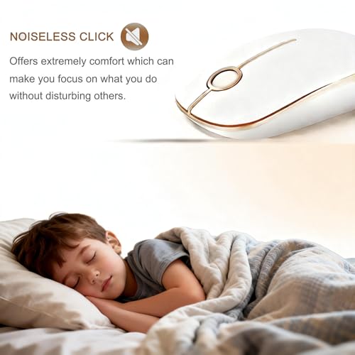 Unipows Wireless Mouse-2.4G Slim Portable Computer Mouse, White Gold | Nano Receiver, Less Noise Mobile Optical Mice for Notebook, PC, Laptop, Desktop - color: White and Gold