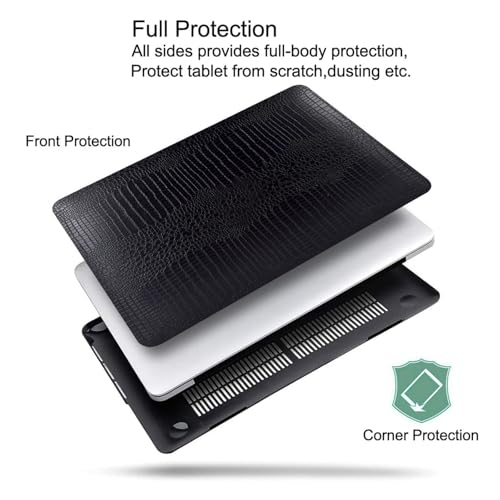 for Crocodile MacBook Air 13 inch Case M1 2021-2018 A2337 A2179 A1932,Black | Crocodile Print MacBook Air 13.3 Case, Alligator Skin Textured Leather Hard Case for Mac Book Air 13 Laptop + Keyboard Cover - color: A10-Crocodile Black