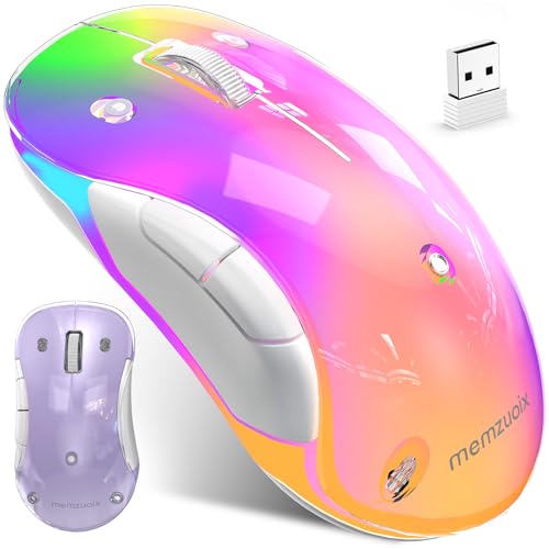 memzuoix 2.4G LED Wireless Mouse, Rechargeable Ergonomic Mouse with Detachable Cover, 1400 DPI Portable Optical Computer Mouse with USB Receiver for Laptop, PC, Desktop and MacBook, 5 Buttons-Purple - color: Purple