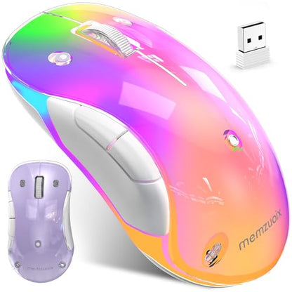 memzuoix 2.4G LED Wireless Mouse, Rechargeable Ergonomic Mouse with Detachable Cover, 1400 DPI Portable Optical Computer Mouse with USB Receiver for Laptop, PC, Desktop and MacBook, 5 Buttons-Purple - color: Purple