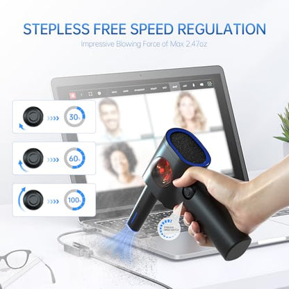 Stepless Speed Compressed Air Duster, Air Blower with Storage Case & LED | 6 Accessories Replace Canned Air, Keyboard Cleaner for Car, PC, Home - color: Black