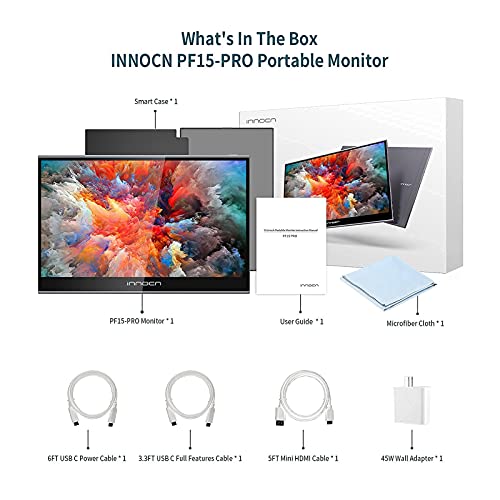 INNOCN Portable Monitor Touchscreen for Laptop 15.6" FHD 1080P HDMI External Display USB C Travel Second Monitor for MacBook Windows Tablets Android Chrome PS4 Switch Mini PC, 1500:1, 100% sRGB - style: PF15-PRO(FHD,Touch,Battery)