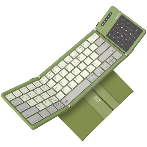 Nillkin Bluetooth Foldable Keyboard with Touchpad & Number Pad, Pocket-Size Portable Keyboard with Full Size Keys, Wireless Keyboard with Trackpad for 3 Devices iPad Tablet Laptop Phone, Green - color: Green