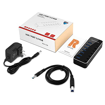 USB 3.0 Hub, RSHTECH 7 Port Powered USB Hub Expander Aluminum USB 3.0 Data Port hub with Universal 5V AC Adapter and Individual On/Off Switches USB Splitter for Laptop and PC(Black) (Pack of 2) - size: 518-2A (Pack of 2)