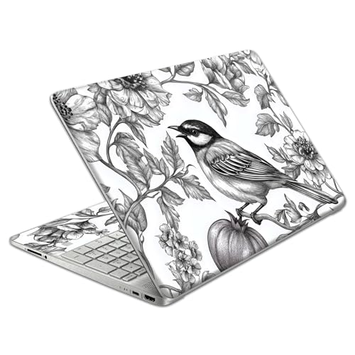 Laptop Skin Decal HP 15.6" - Black White Botanical, Laptop Cover Sticker, No Cutting Required, No Bubble, Waterproof, Scratch Resistant - Including Wide Screen and Wrist Pad - size: 15.6 inch