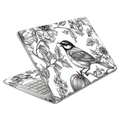 Laptop Skin Decal HP 15.6" - Black White Botanical, Laptop Cover Sticker, No Cutting Required, No Bubble, Waterproof, Scratch Resistant - Including Wide Screen and Wrist Pad - size: 15.6 inch