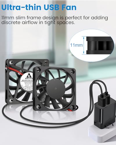 GDSTIME Dual 60mm x 10mm Slim USB Fan with 3 Speeds Control, DC 5V Powered | L/M/H Adjustable, Brushless, Ultra Thin, 60x60x10mm, for Mini PC, Rasberry Pi, Receiver, Router, Amplifier, DIY Cooling - size: 60x10mm