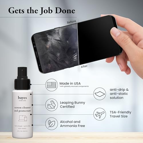 Bayes Electronic Screen Cleaner Spray Kit with Premium Microfiber Cloth - TV Screen Cleaner for Smart TV, LCD, LED, OLED - Tablet, Phone and Computer Screen Cleaner for Car Display - 2 oz, 2 Pack - size: 2 Fl Oz (Pack of 2)
