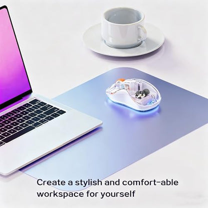 FMOUSE Cute Transparent Mouse, Tri-Mode Wireless, Rechargeable, White | USB-A & USB-C Receivers | 2.4G & Dual Bluetooth | Cat Figurine | Silent Click | RGB | For MAC, iPad, Laptop - color: White