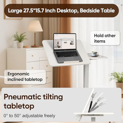 Adjustable Overbed Table with Wheels, Rolling Laptop Table for Bed & Sofa | Height Adjustable 26.38"-42.52" Hospital Bed Table with Tilt Tray for Laptop, Eating, Working, Reading & Home Office - color: White