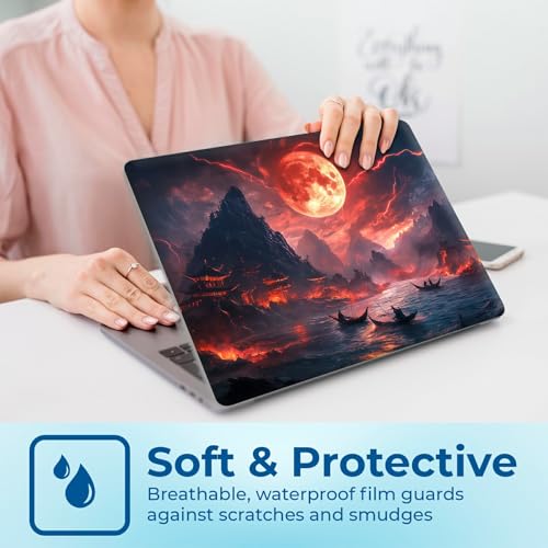 Reusable Universal Laptop Skin Sticker, Cut to Fit for 11.6–15.6 Inch Laptops, Waterproof Protective Film, No-Residue - Crimson Moon - color: Crimson Moon